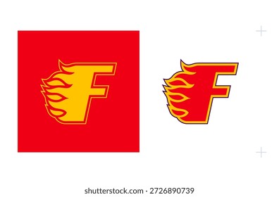 Fiery F-Logo Inspired by Competitive Flame Symbol for Teams. Isolated on white background.