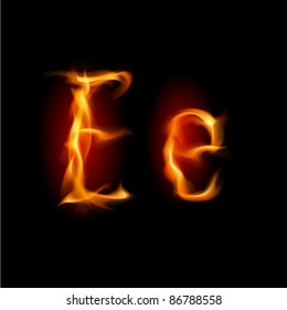 Fiery font. Letter E. Illustration on black background