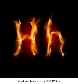 Fiery font. Letter H. Illustration on black background