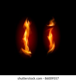 Fiery font. Letter I. Illustration on black background