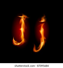 Fiery font. Letter J. Illustration on black background