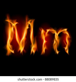 Fiery font. Letter M. Illustration on black background