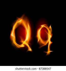 Fiery font. Letter Q. Illustration on black background