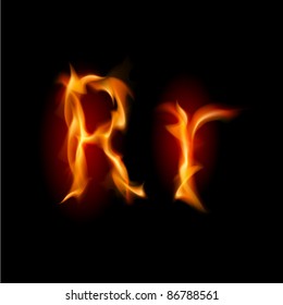 Fiery font. Letter R. Illustration on black background