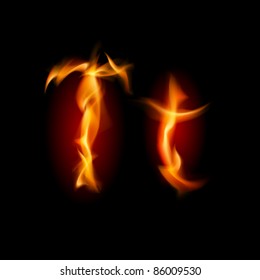 Fiery font. Letter T. Illustration on black background