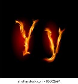 Fiery font. Letter Y. Illustration on black background