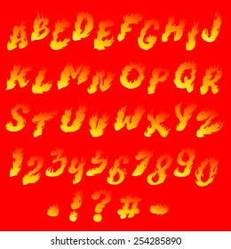 Fiery font on a bright red background