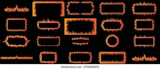 Colección de marco ardiente sobre fondo negro un conjunto de marcos de fuego ardiente en varias Formas y tamaños para agregar un toque dramático a sus proyectos creativos