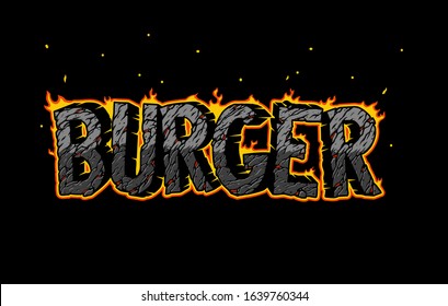 Fiery glowing Burger desert lettering with cracked sand texture isolated vector illustration