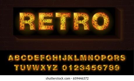 Fiery glowing font with polygonal grid