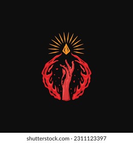 fiery hands reaching for diamonds logo icon design template flat vector illustration