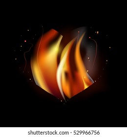 fiery heart on a black background