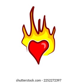 fiery heart vector design on white background