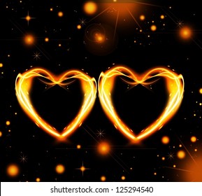 Fiery hearts, vector  background
