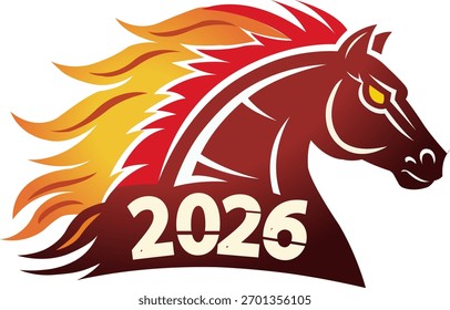 Fiery horse head logo with the year 2026, perfect for branding and design