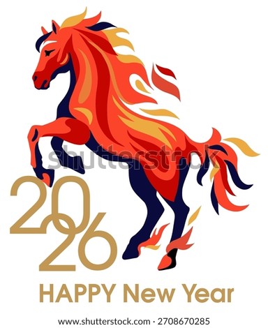 Fiery horse isolated on a white background. Year of the horse with burning fire concept on a white background. New year 2026. Happy New Year! Vector.