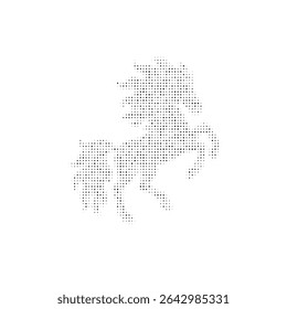 The fiery horse symbol filled with black dots. Pointillism style. Vector illustration on white background