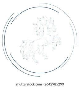 The fiery horse symbol filled with dark blue dots. Pointillism style. Vector illustration on white background