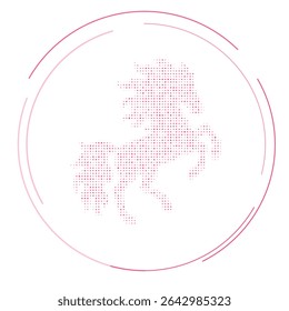 The fiery horse symbol filled with pink dots. Pointillism style. Vector illustration on white background