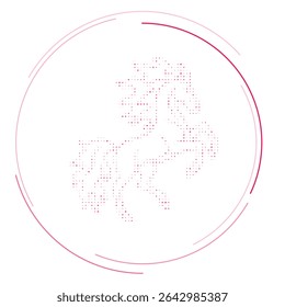 The fiery horse symbol filled with pink dots. Pointillism style. Vector illustration on white background