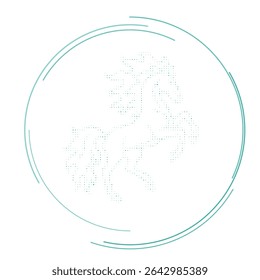 The fiery horse symbol filled with teal dots. Pointillism style. Vector illustration on white background