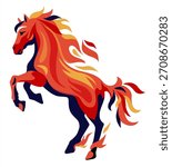 Fiery horse. Year of the horse with burning fire concept on a white background. The horse reared up. Vector illustration isolated on white background   