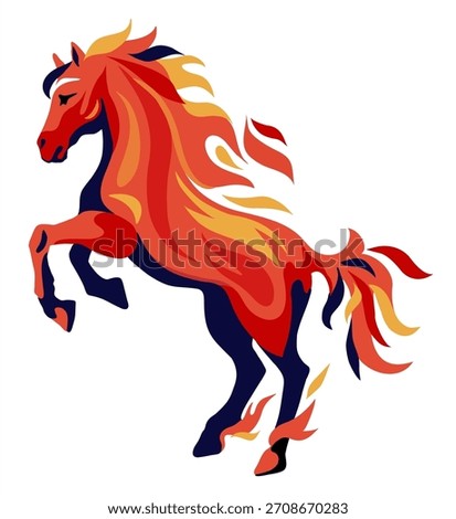 Fiery horse. Year of the horse with burning fire concept on a white background. The horse reared up. Vector illustration isolated on white background   