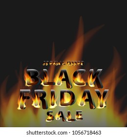 Fiery hot black friday sale. Promotional marketing banner poster. Design template.