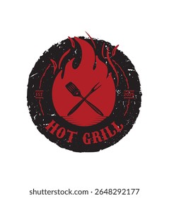 Fiery hot grill logo featuring bold flames and a vintage-style barbecue grill. Great for BBQ restaurants, grilling tools, smokehouse branding, and cookout-themed food business graphics.