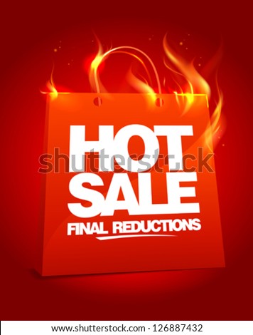 Fiery hot sale design with shopping bag. Eps10 Vector.