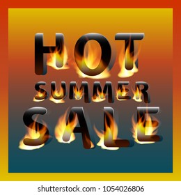 Fiery hot summer sale. Design template. Promotional marketing banner poster.