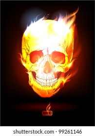 Fiery Human Skull poster. Eps10 Vector.