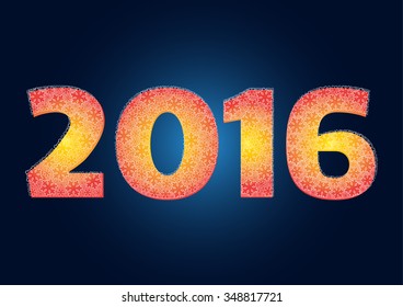 Fiery inscription from snowflakes 2016 New year on a blue background. Vector illustration.