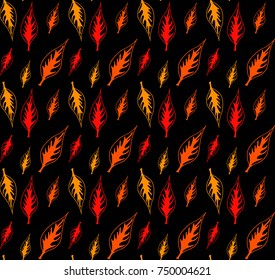 Fiery leaves on black background seamless pattern elegant beautiful nature ornament for fabric, wrapping and textile.