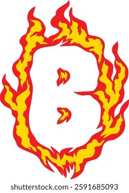 A fiery letter "B" with realistic flames, perfect for logos, gaming, branding, and creative typography. High-resolution vector suitable for commercial and digital artwork. Fire Alphabet Typography.