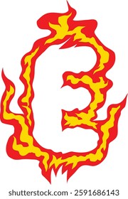 A fiery letter "E" with realistic flames, perfect for logos, gaming, branding, and creative typography. High-resolution vector suitable for commercial and digital artwork. Fire Alphabet Typography.

