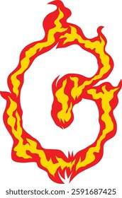 A fiery letter "G" with realistic flames, perfect for logos, gaming, branding, and creative typography. High-resolution vector suitable for commercial and digital artwork. Fire Alphabet Typography.

