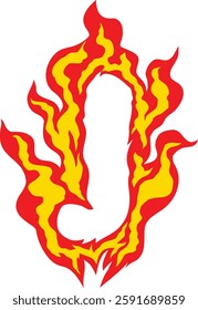 A fiery letter "J" with realistic flames, perfect for logos, gaming, branding, and creative typography. High-resolution vector suitable for commercial and digital artwork. Fire Alphabet Typography.