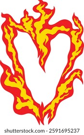 A fiery letter "V" with realistic flames, perfect for logos, gaming, branding, and creative typography. High-resolution vector suitable for commercial and digital artwork. Fire Alphabet Typography.