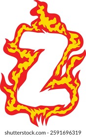 A fiery letter "Z" with realistic flames, perfect for logos, gaming, branding, and creative typography. High-resolution vector suitable for commercial and digital artwork. Fire Alphabet Typography.