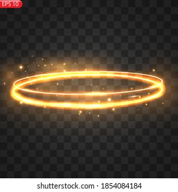 Fiery light circles glow effect, sparkling golden glitter. Fiery circles, sparkling magical whirlwinds and light energy