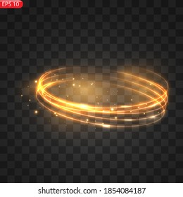 Fiery light circles glow effect, sparkling golden glitter. Fiery circles, sparkling magical whirlwinds and light energy