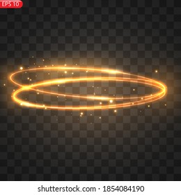 Fiery light circles glow effect, sparkling golden glitter. Fiery circles, sparkling magical whirlwinds and light energy