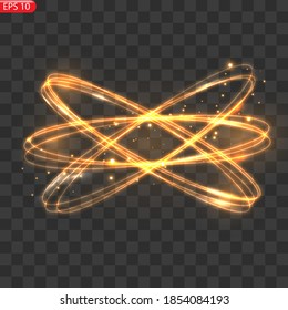 Fiery light circles glow effect, sparkling golden glitter. Fiery circles, sparkling magical whirlwinds and light energy