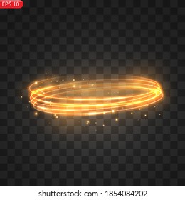 Fiery light circles glow effect, sparkling golden glitter. Fiery circles, sparkling magical whirlwinds and light energy