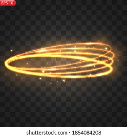 Fiery light circles glow effect, sparkling golden glitter. Fiery circles, sparkling magical whirlwinds and light energy