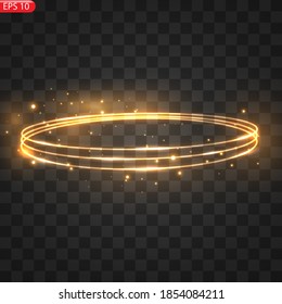 Fiery light circles glow effect, sparkling golden glitter. Fiery circles, sparkling magical whirlwinds and light energy