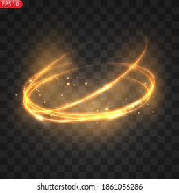 Fiery light circles glow effect, sparkling golden glitter. Fiery circles, sparkling magical whirlwinds and light energy