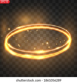 Los círculos de la luz intensa brillan, brillando brillantemente dorado. Círculos feroces, torbellinos mágicos brillantes y energía ligera