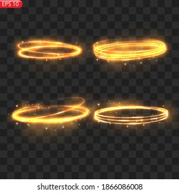 Fiery Light Circle Glüheffekt, glänzender goldener Glitter. Fiery Kreise, funkelnde magische Wirbelstürme und leichte Energie